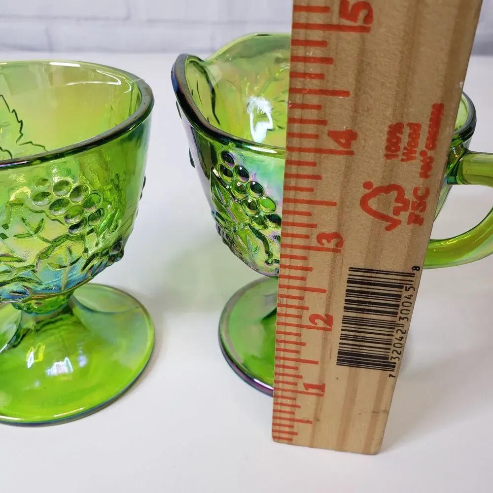 Vintage Indiana Glass Harvest Grape Lime Green Carnival Creamer & Sugar Set